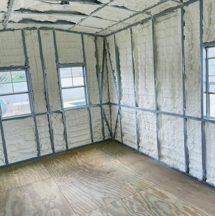 Closed-cell spray foam insulation applied to wall cavities in a residential project in Valinda